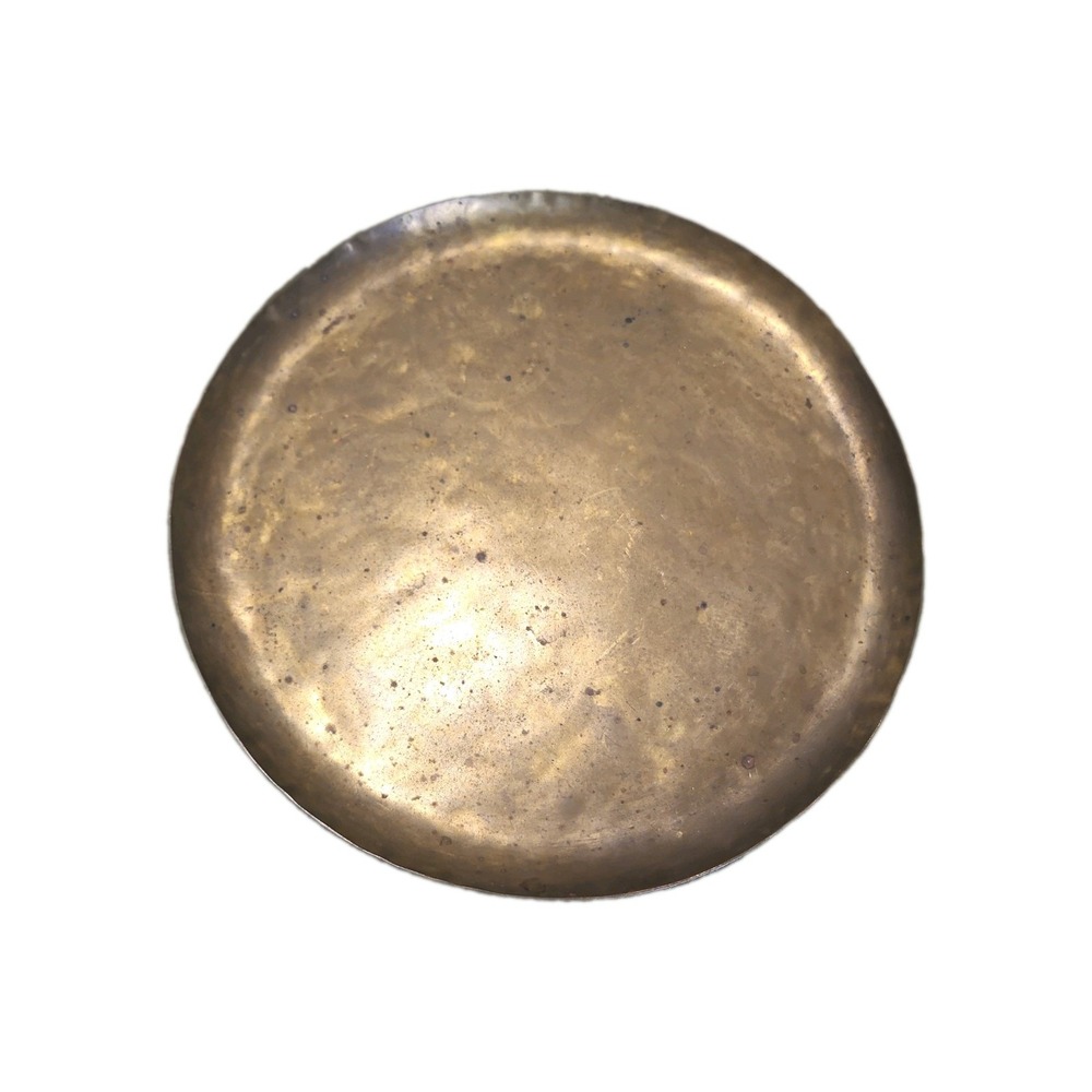 Large 11" Solid Brass Hand-hammeresmd Round Tray. Unpolished. Vintage.
